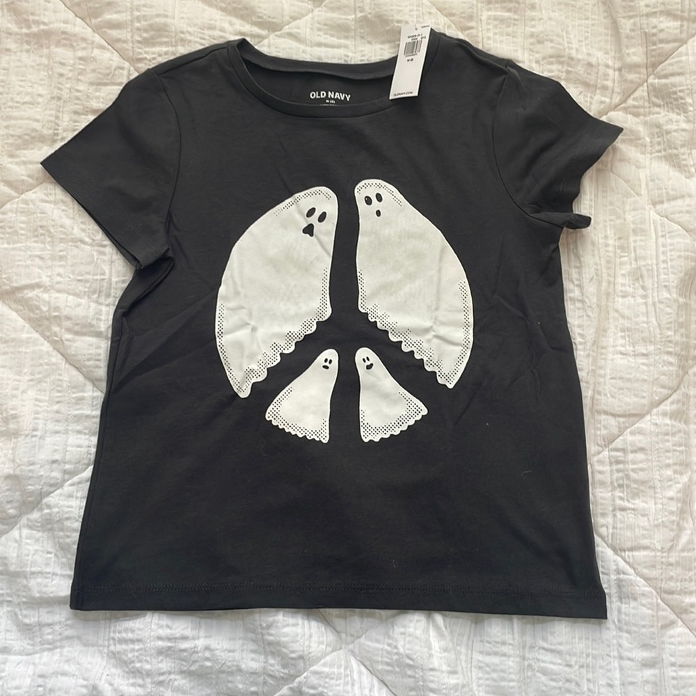 Old Navy Kids Halloween Peace Ghost 👻 Tshirt. NWT Medium-Size 8